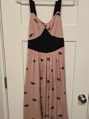 Blush Pink Midi Dress with Black Accents